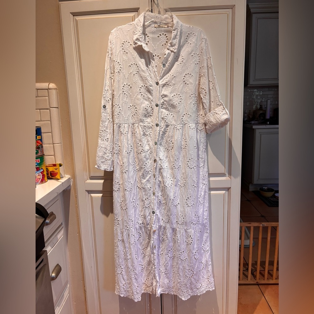 Valentina Naldi Size S White Eyelet Dress made in Italy 100% Cotton